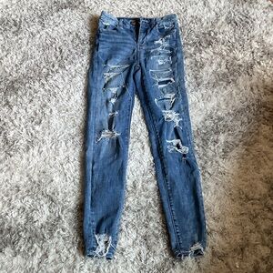 American Eagle Outfitters Ripped Blue Skinny Jeans(curvy hi-rise jegging)